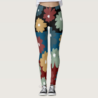 Tvåtonssvart, blå och brugnig blommigt leggings