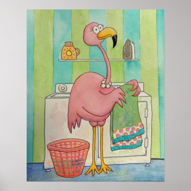 Tvätt Cute är Rosa Flamingo. Poster (Framsidan)