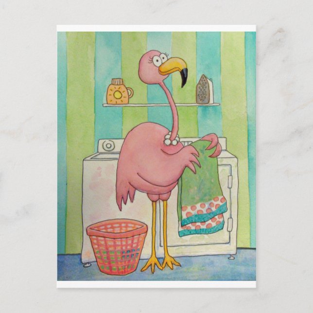 Tvätt Cute är Rosa Flamingo. Vykort (Framsida)