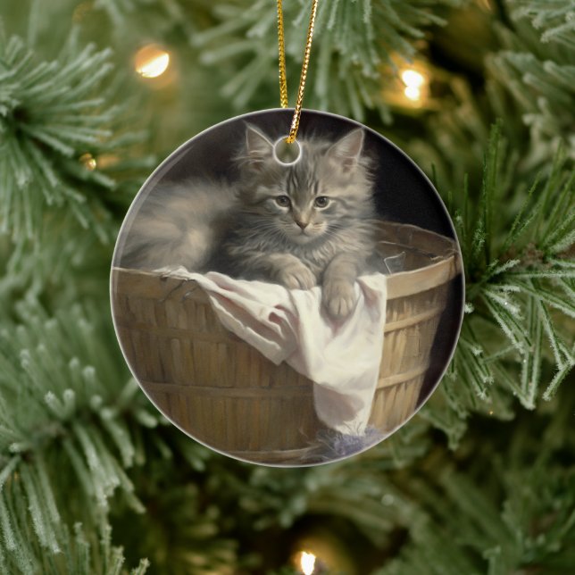 Tvätt eller Grått Kitten Porträtt Julgransprydnad Keramik (Träd)