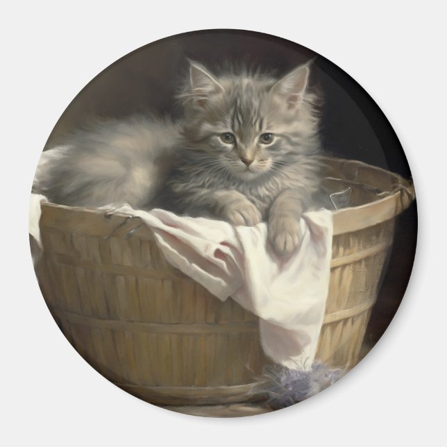 Tvätt eller Grått Kitten Porträtt Magnet (Framsidan)