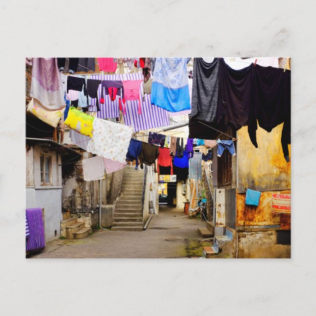 Tvätt hänger sig åt torr vykort (Framsida)