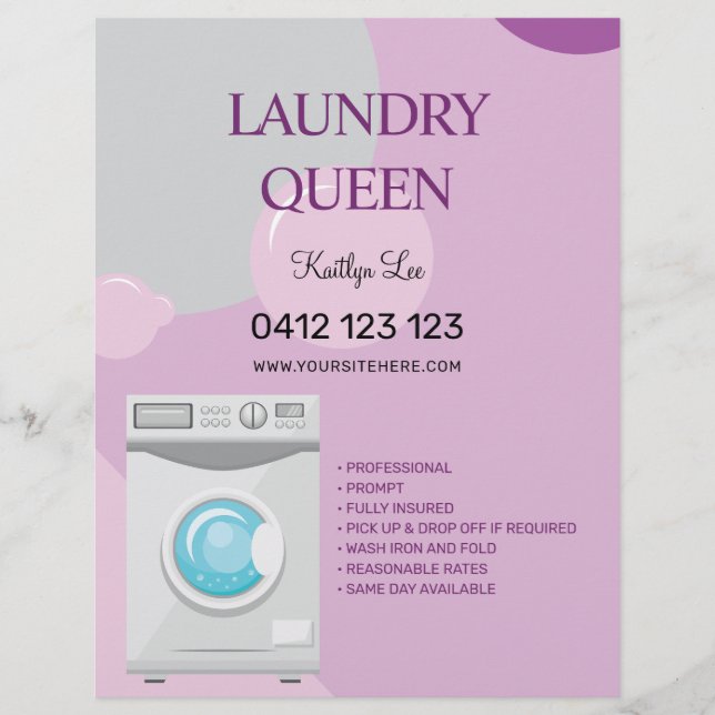 Tvätt Ironing Services Laundromat Reklamblad (Framsidan)