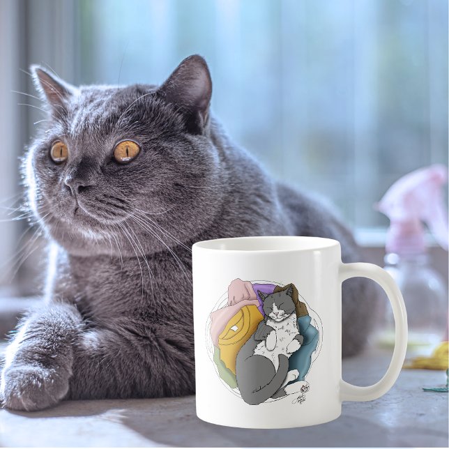 Tvätt med grått och vitt katt hår kaffemugg (Skapare uppladdad)