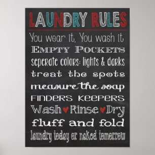 Tvätt Room Regler Chalkboard-tecken Poster