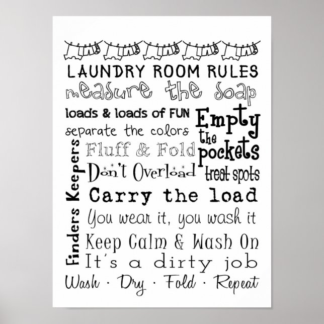 Tvätt Room Regler Poster (Framsidan)