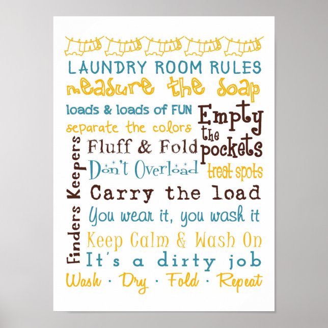 Tvätt Room Regler Poster (Framsidan)