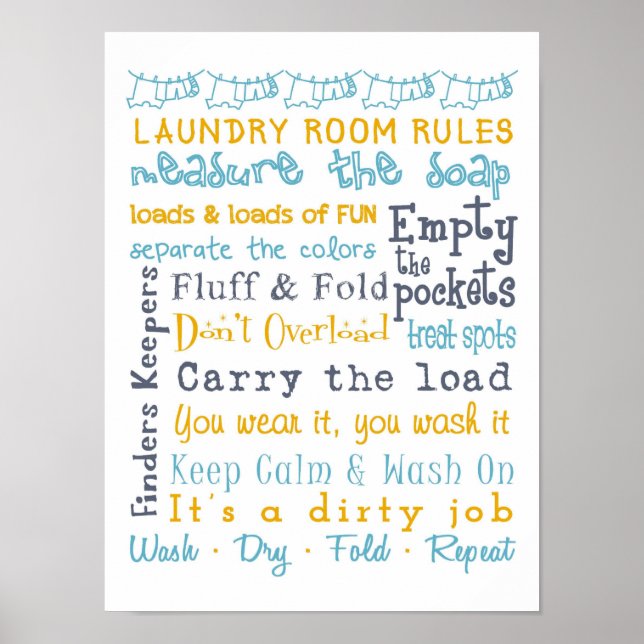 Tvätt Room Regler Poster (Framsidan)