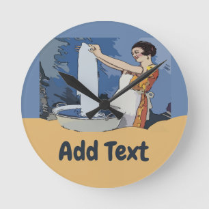 Tvätt Rumsklocka, lägg till namn eller text Rund Klocka