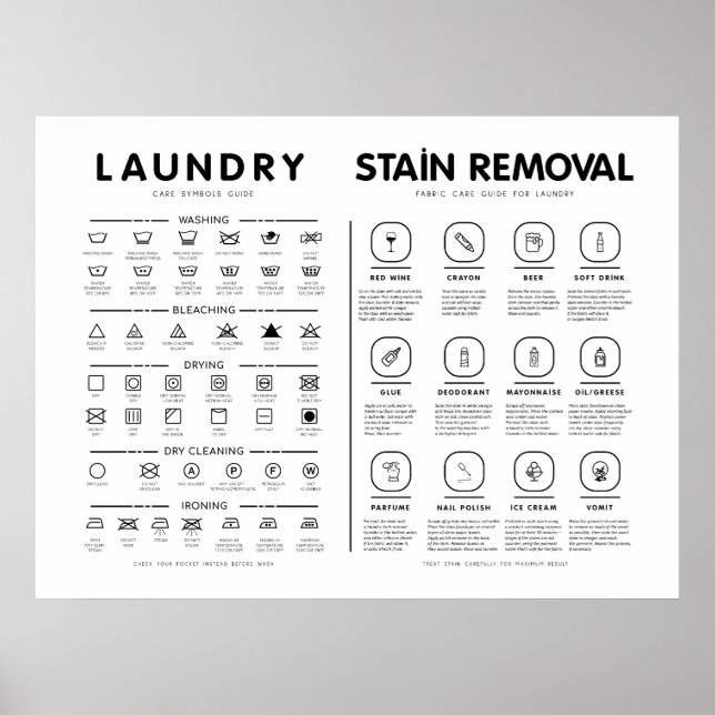 Tvätt Symbolhandbok med borttagning av streck Poster (Framsidan)