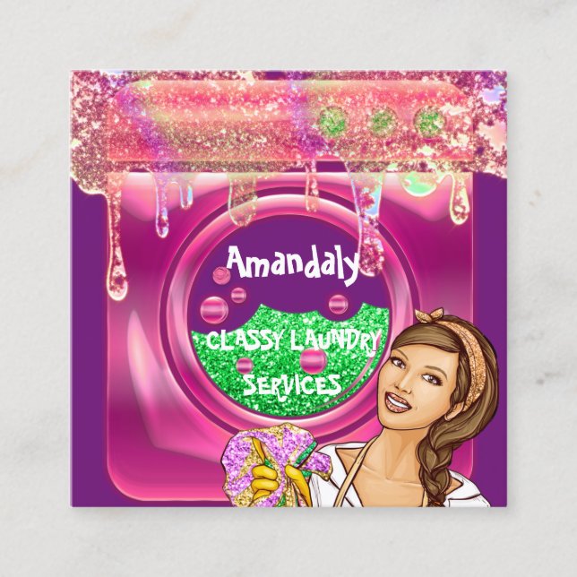 Tvätt Tvättande Maskin Home Städning QR-kod Maid Fyrkantigt Visitkort (Framsida)