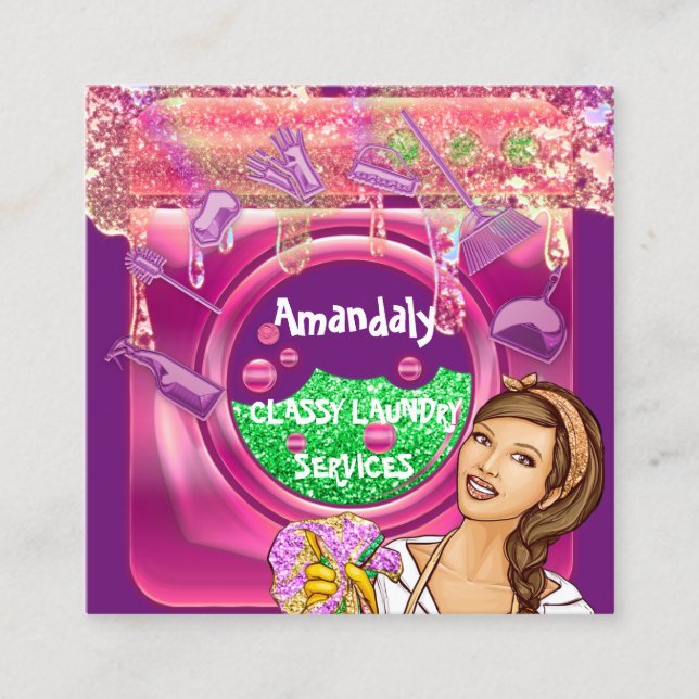 Tvätt Tvättande Maskin Städning QRCode Fyrkantigt Visitkort (Framsida)