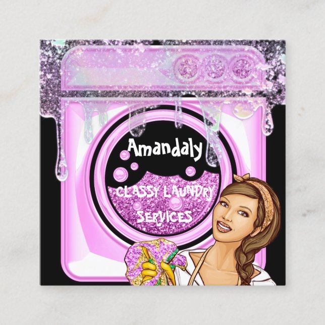 Tvätt Tvättar QR-kod för Städning tjänst, svart Fyrkantigt Visitkort (Framsida)