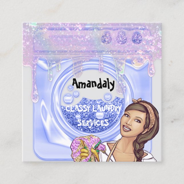 Tvätt Tvättar Städning QR-kod Blue Grått Fyrkantigt Visitkort (Framsida)