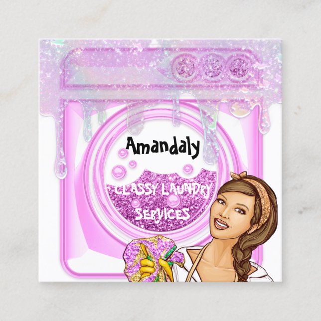 Tvätt Tvättar Städning QR-koddrivrutiner för QR-tj Fyrkantigt Visitkort (Framsida)