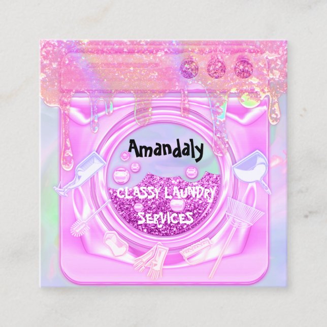 Tvätt Tvättar Städning service QR-kod, startsida f Fyrkantigt Visitkort (Framsida)