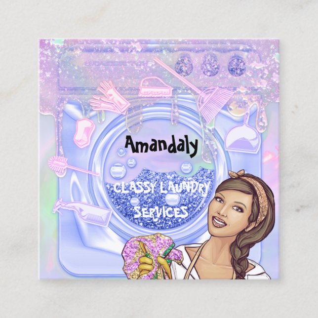 Tvätt Tvättar Städning tjänst QR-kod BluePink Fyrkantigt Visitkort (Framsida)