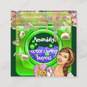 Tvätt Tvättar Städning tjänster QRCode Greener Fyrkantigt Visitkort