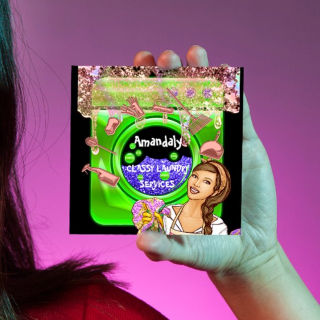 Tvätt Tvättar Städning tjänster QRCode-Grönt Fyrkantigt Visitkort (Skapare uppladdad)