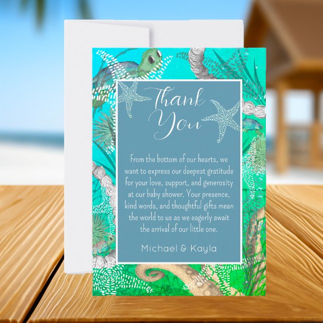 Tvätt under Sea Baby Shower Flat Tack, ditt kort (Cute Under the Sea Baby Shower Thank You Card)