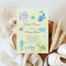 Tvätt under Sea Watercolor Baby Shower Inbjudan