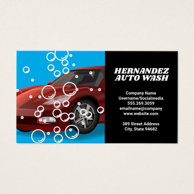 Tvätta automatiskt bil | Röd bil Visitkort (Framsidan)