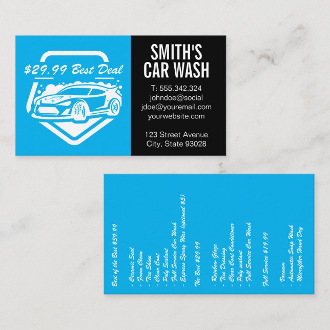 Tvätta automatiskt bil | Städning servicekort Visitkort (Fram/baksida)