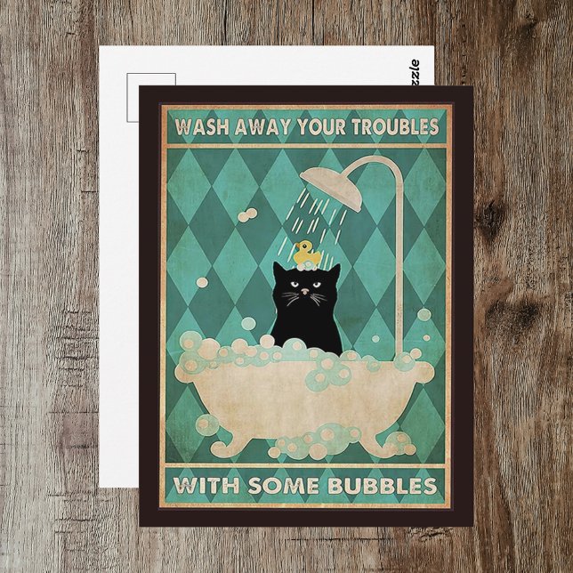 Tvätta Bort Dina Problem - Söt Katt Tillfrisknar  Vykort (Wash Away Your Troubles - Cute Cat Get Well Postcard
)