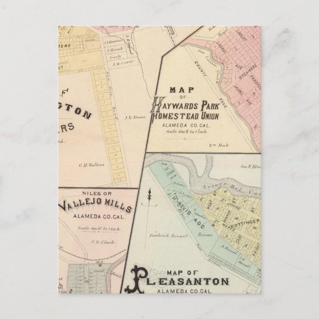 Tvätta Corners, Haywards Park, Niles, Pleasanton Vykort (Framsida)