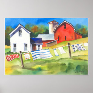 Tvätta dag på gården poster