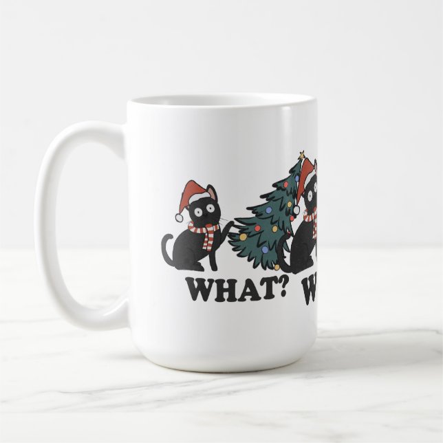 Tvätta den fina katten i hatt med Träd jul Kaffemugg (Vänster)
