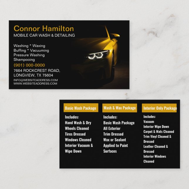 Tvätta detaljtryck Tvättande av mobila bilars  Visitkort (Fram/baksida)