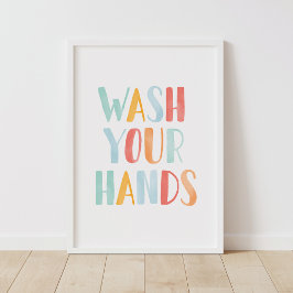 Tvätta din Händer Colorful Kids Bathroom Poster