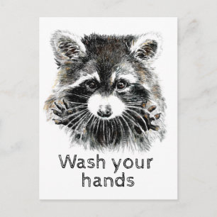 Tvätta din Händer Raccoon-lustig. Vykort