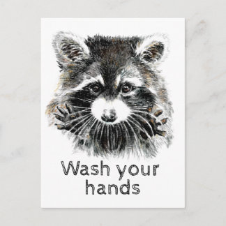 Tvätta din Händer Raccoon-lustig. Vykort