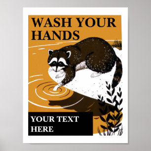 Tvätta din Händer Raccoon-mall Poster