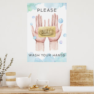 Tvätta dina händer Akvarellillustration Poster