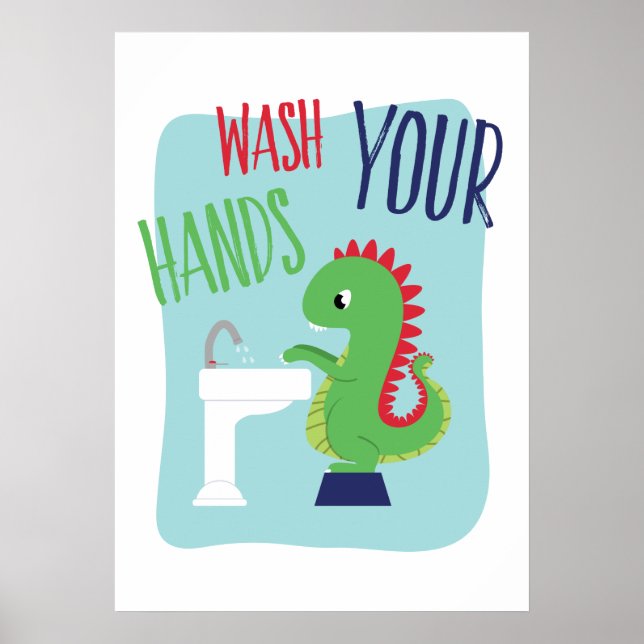 Tvätta Era Händer | Dino Badrumskonst Poster (Framsidan)