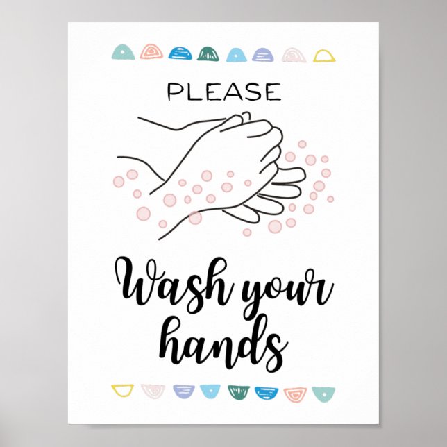 Tvätta Händer Bathroom Calligraphy Cute Poster (Framsidan)