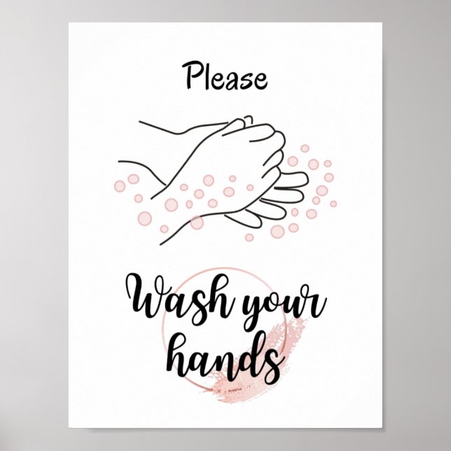 Tvätta Händer Bathroom Calligraphy Cute Poster (Framsidan)