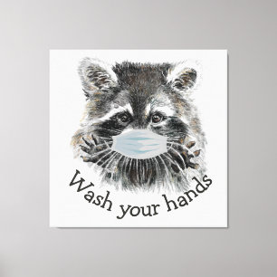Tvätta Händer Covid Pandemic Cute Raccoon-citatet Canvastryck