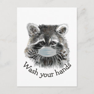 Tvätta Händer Covid Pandemic Cute Raccoon-citatet Vykort