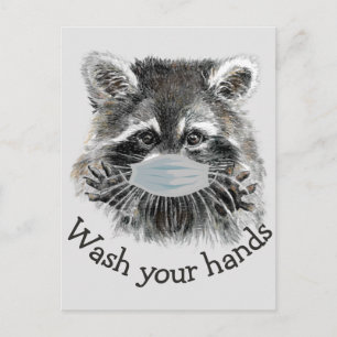 Tvätta Händer Covid Pandemic Cute Raccoon-citatet Vykort