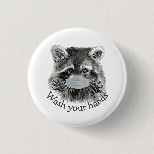 Tvätta Händer Covid Pandemic Cute Raccoon Knapp