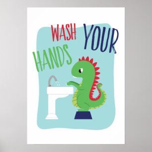 Tvätta Händer   Dino Bathroom Art Poster