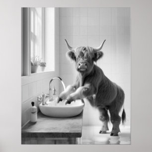 Tvätta Händer Hand Tvätta Highland Cow Bathroom Poster