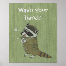 "Tvätta händer" Raccoon Animal Poster