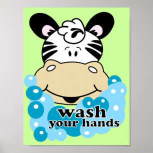 Tvätta Händer Zebra Bathroom Art-utskrift Poster