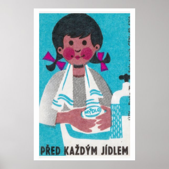 Tvätta händerna före måltider - Tändsticksasktryck Poster (Framsidan)