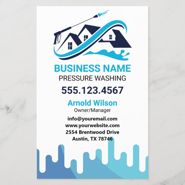 Tvätta hus Städning med marin blå drivkraft Flygblad (Framsidan)